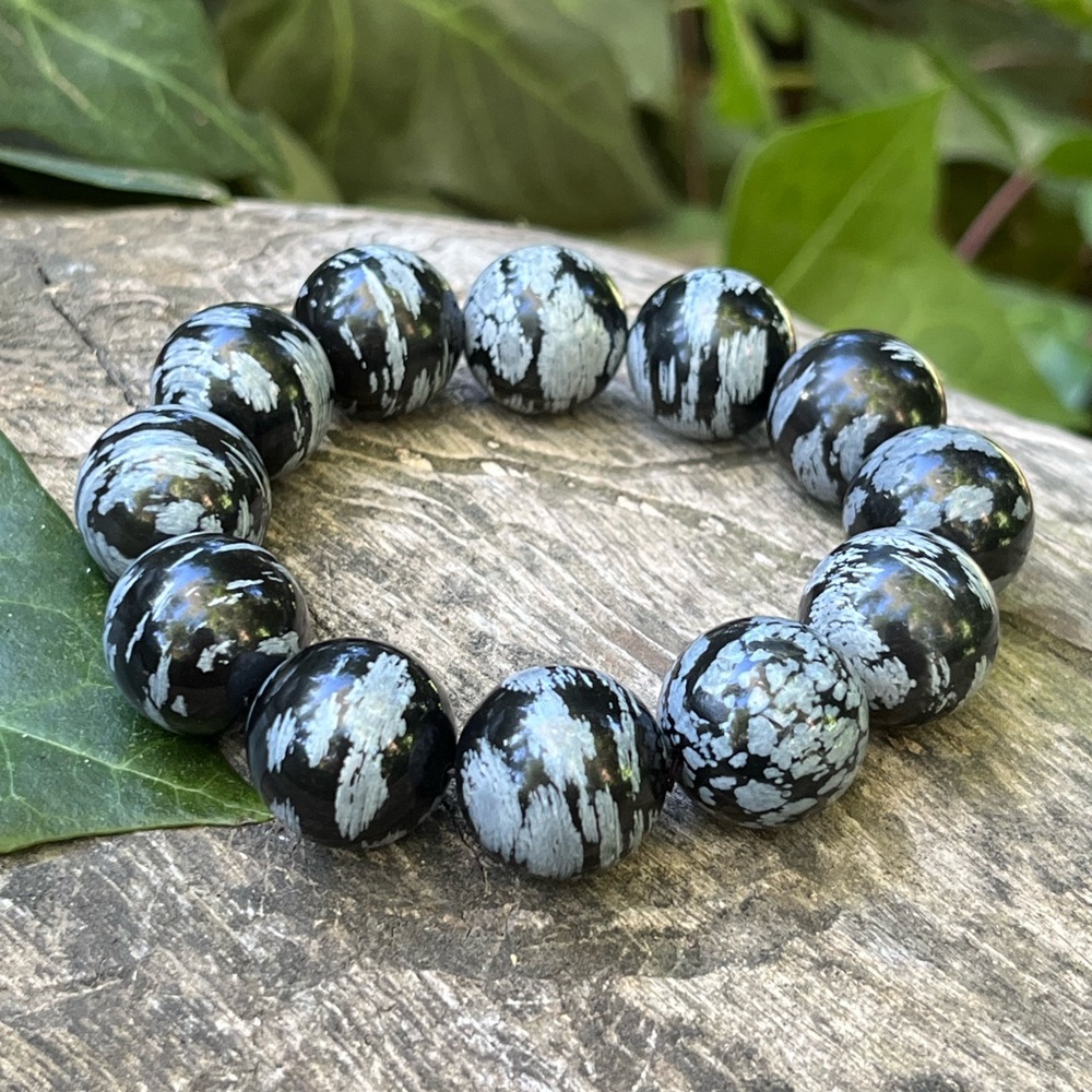 18mm super chunky snow‎ flake obsidian bracelet